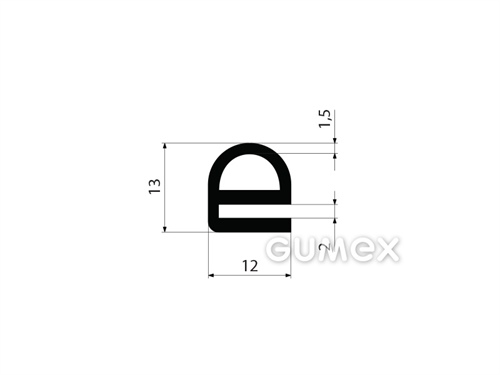 Gumový profil tvaru "e" s dutinkou, 13x12/2mm, 60°ShA, EPDM, -40°C/+100°C, čierny